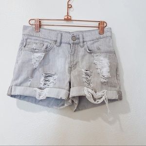 All Saints Light Gray Wash Distressed Shorts